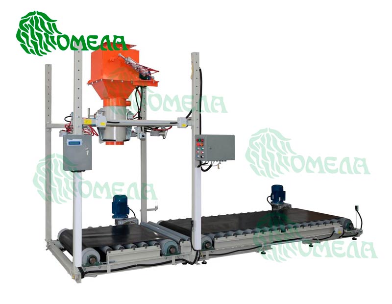Meal packing line. Batcher of bulk materials into bags Big-Bag